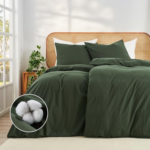 Duvetnova Bettwäsche 135x200 Baumwolle 4teilig Grün Dunkelgrün Superweiche 100% Vorgewaschene Baumwolle ÖKO-TEX Bettwäsche Olivgrün 2 Bettbezüge 135 x 200+ 2 Kissenbezüge 80x80 all
