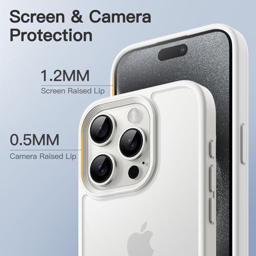 Image of JETech Matte Cover Case for iPhone 15 Pro 6.1-Inch, Shockproof Military Grade Drop Protection, Frosted Translucent Back Phone Cover, Anti-Fingerprint (White)