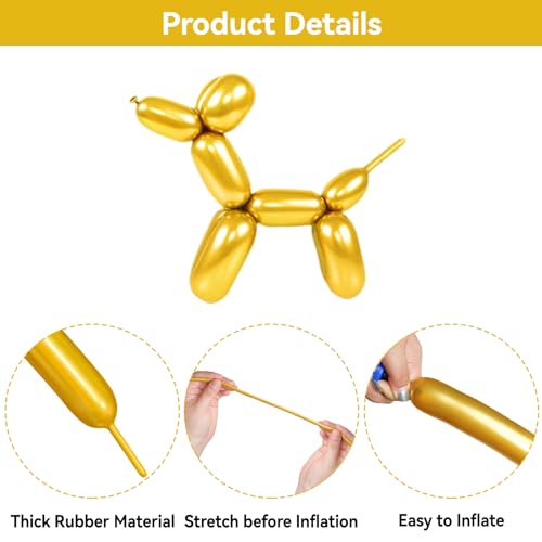 Image of Metallic Gold Long Balloons Premium 260 Twisting Animals Magic Balloons for Birthday Kids Wedding Party Supply 100pcs
