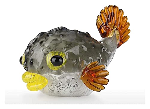 Statue poisson globe en pâte de verre colorée pour décoration de table