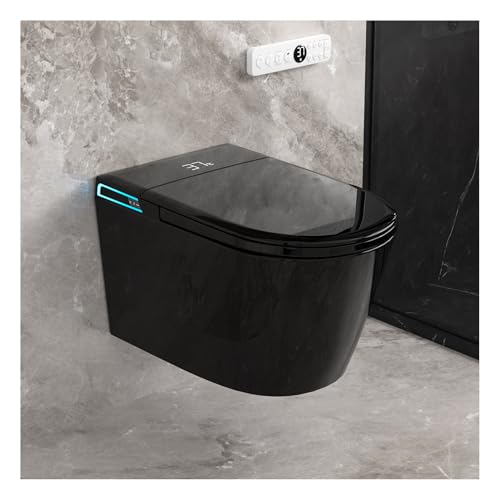 Image of Black Smart Wall Hung Toilet Combo,Auto Flush, Auto Open /Close LId,Heated Seat,Warm Water /Dryer, Modern Elongated Bidet Toilet with In wall Carrier (No need to buy an additional Water Tank)