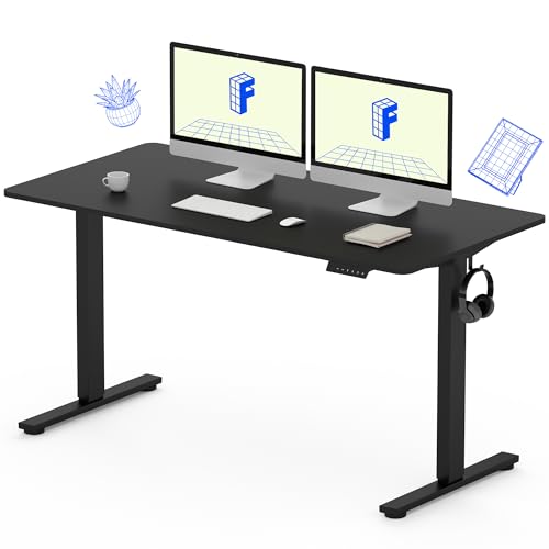 FLEXISPOT EN1 One-Piece Standing Desk 55 x 24 Inches Height Adjustable Electric Sit Stand Home Office Desks (Black Frame + Black Top, 2 Packages)