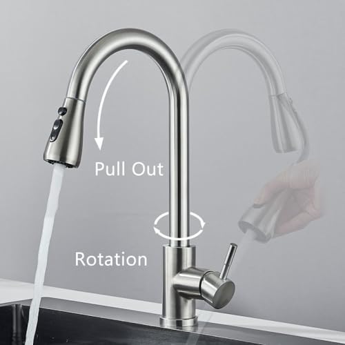 Genérico Grifo de Cocina extraíble Giratorio de 360 Grados, fácil instalación con Montaje en Puente, Control de Flujo Ajustable, diseño Moderno para Uso doméstico y Comercial.