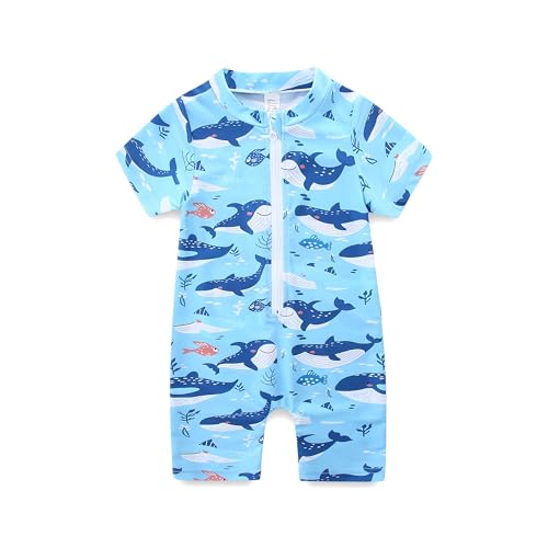 JingleBaBa Infant Boy Bathing Suit One Piece Short Sleeve Zip Up Sunsuit Summer Boys Beach Clothes 12-18 Months