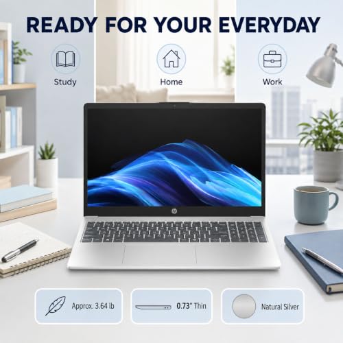 Image of HP 15.6 inch Full HD Anti-Glare Laptop, Intel Core 7 150U 10-Core CPU, 16GB DDR4 RAM, 1TB PCIe SSD, Wi-Fi 6, Bluetooth 5.4, USB-C, Numeric Keypad, Webcam Privacy Shutter, Windows 11 Home, WOWPC USB