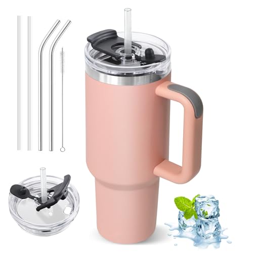 ZAKVOP Mug Isotherme avec Paille, 1200ml Tasse Isotherme avec Poignée et Couvercle, Gobelet Travel Mug Tumbler avec Couverture Multifonction