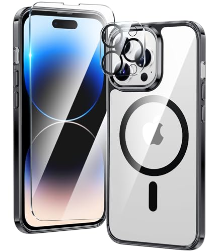 FNTCASE for iPhone 14 Pro Case: Clear Magnetic Drop Protective Slim Cases | Transparent Shockproof Thin Anti-Yellowing Cover & Shatterproof Rugged Hard Crystal TPU Phonecase