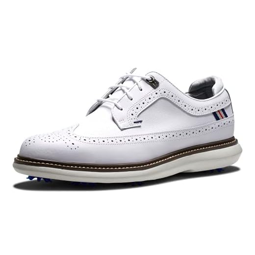 FootJoy Men's Traditions-Wing Tip Golf Shoe, White/White/Grey, 11