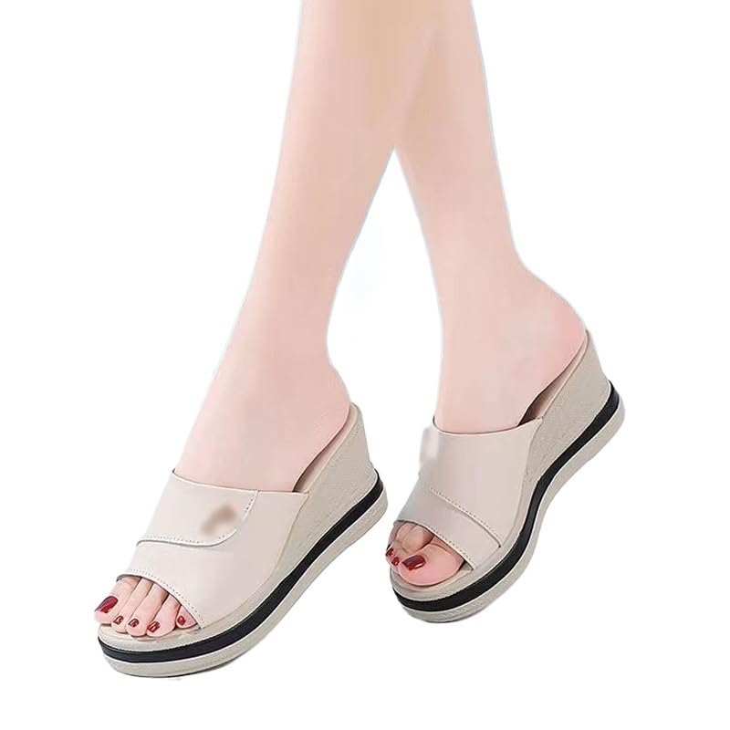 Soft Leather Shoes Women's High Heels Sloping Heels Raised Thick Soles Sandals and Slippers2