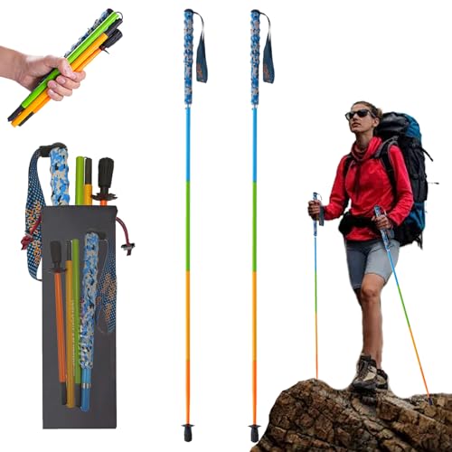 OKHEALING - Bastones de senderismo ultraligeros de fibra de carbono, plegables, juego de 2, bastones de senderismo con asas que absorben la humedad, bastones de senderismo con bolsa de almacenamiento