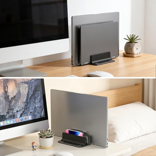 Image of Vertical Laptop Stand for Desk Aluminum Book Holder with Adjustable Double Slot Desktop Accessories for MacBook Pro /Air Gaming Laptops, Black