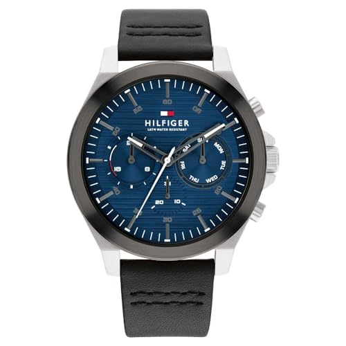 Image of Tommy Hilfiger Blue Dial Black Colour Leather Strap Analog Watch for Men-TH1710523