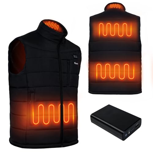 Kapok Heated Vest for Men, Heated gilet with 10000mAh Power Bank, Heated Jacket, Heat Vest with 3 Temperatures Adjustable Heated Clothing Men's Winter Jacket for Outdoor Camping, Motorcycle, Hunting