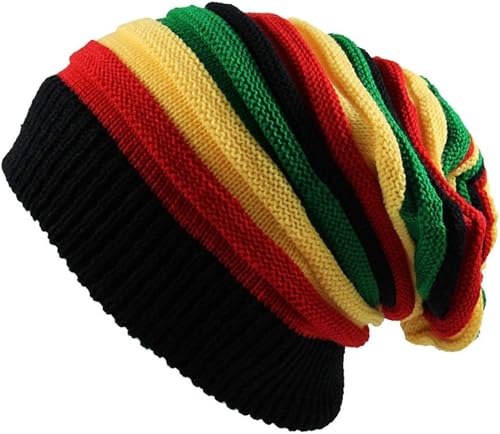 Qianmome Fashion Jamaican Reggae Cap Multi-Colour Striped Rasta Hat Slouchy Baggie Beanie Skullies Gorro Rasta Women Men