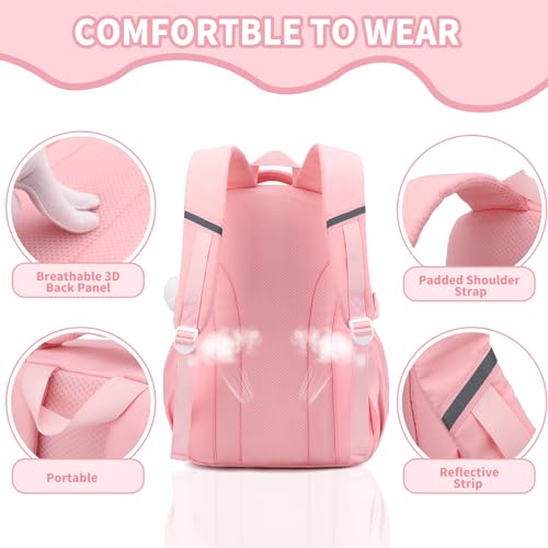 Girls Backpack for School,Kids Backpack with Pencil Case Set for Elementary Primary Middle High School Teen Bookbag (Pink)3