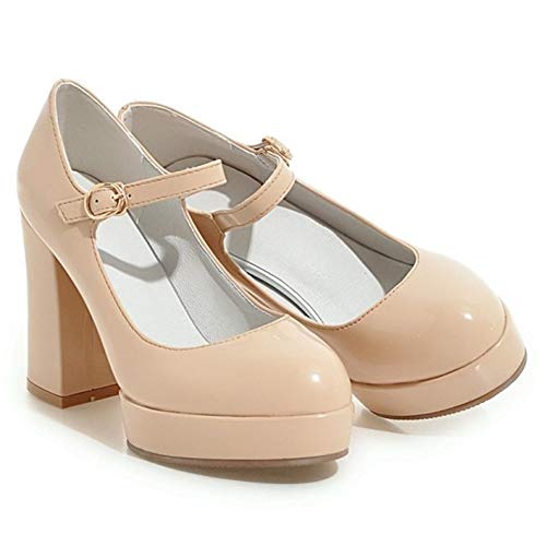 Betastella Women's Patent Leather Platform Mary Janes Chunky High Heel Ankle Strap Pumps2