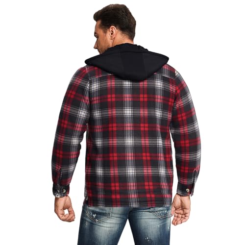 Image of Yasumond Mens Hoodies Fleece Jacket Plaid Flannel Heavy Sherpa Lined Hooded Zip Up Warm Winter Coats Big Tall