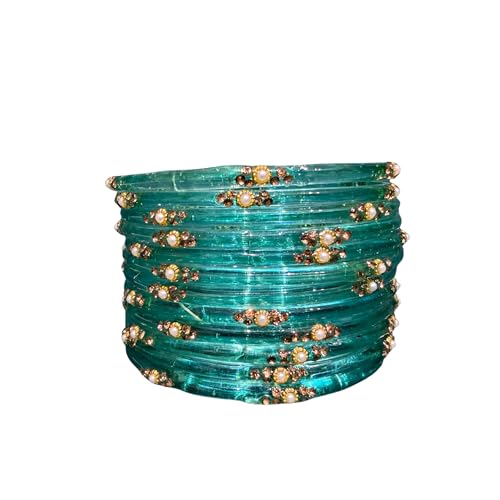 Image of SUNDRAM Women's Premium Fancy Glass Bangles for Women & Girls |with Zircon Gemstone Work & Charm| Traditional Ethnic Bangles Set of 12