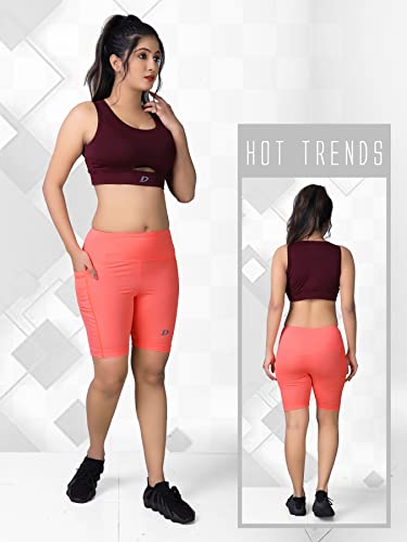 Image of DECISIVE Fitness Yoga Gym Sports Workout Cycling Running Tights Shorts with Side Pocket for Women & Girls