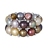 Unique royal jewelry Beautiful Silver Plated Beads and Multi-Color Cultured Freshwater Pearl Stretch Ring