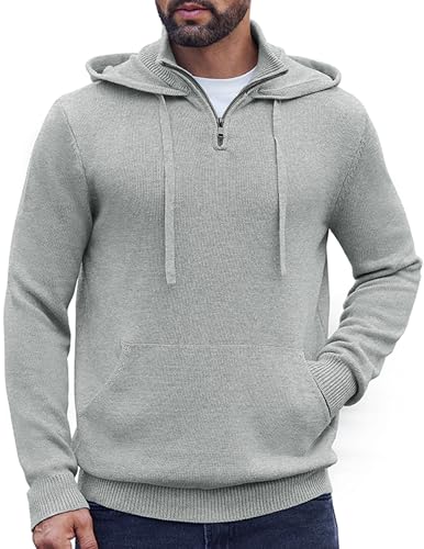 COOFANDY Mens Knitted Hoodie Sweater Long Sleeve Turtleneck Quarter Zip Pullover Sweaters with Pocket