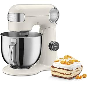 Cuisinart SMD-50CRM Precision Pro 5.5-Quart Digital Stand Mixer with 12-Speeds, 3 Preprogrammed Food Prep Settings, Mixing Bowl, Chef’s Whisk, Flat Mixing Paddle, Dough Hook, and Splash Guard, Cream