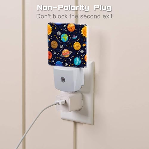 Image of Cartoon Solar System Planets Night Light Plug into Wall,Space Stars Planets Dusk to Dawn Night Light Plug in,0.5w Energy Saving Sleep Friendly NightLight for Kids Boys Girls Home Decor