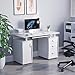 Vida Designs Otley Computer Desk with Shelves and 3 Drawers, Home Office PC/Laptop Gaming Table, Study Workstation with Keyboard Tray, Furniture, White