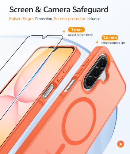 Image of FNTCASE for Galaxy A17 /A16 5G Phone Case, Fit for Magsafe, Screen Protector | Translucent Matte, 14FT Military Grade Drop Protection, Slim Shockproof Protective, for Samsung A 17 A 16 Cover, Orange