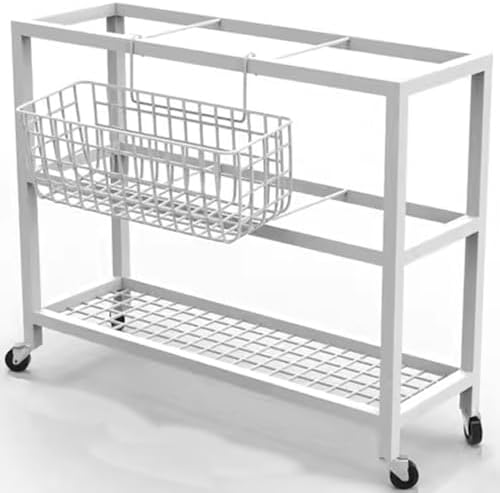 Portable Yoga Mat Organizer Cart, Rolling Fitness Equipment Storage Rack with Bottom Shelf, Metal Frame for Home Gym, Garage & Basement – White, No Basket