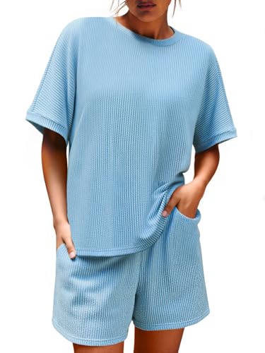 Image of Imily Bela Womens 2 Piece Outfits 2025 Oversized Summer Short Sets Casual Beach Ribbed Short Sleeve Matching Set