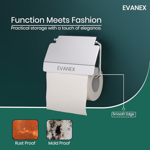 Image of EVANEX Toilet Tissue Paper Roll Holder with Cover, 304 Stainless Steel Toilet Paper Stand, Tissue Paper Roll Holder for Bathroom, Bathroom Accessories Organiser (Vento)