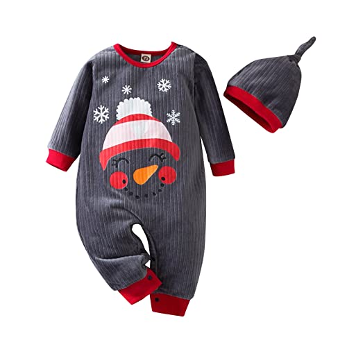 sfdgfhyf New Year Child Fashion Clothing Christmas Baby Infant Newborn Boys Girls Cartoon Print Romper (Grey, 0-3 Months)