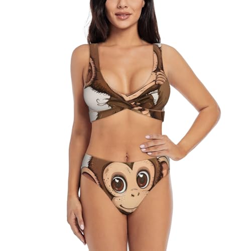 Maillot de bain 2 pièces femme à motif singe idéal pour vacances