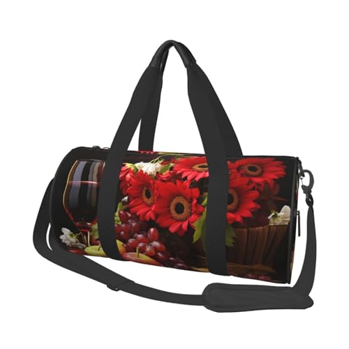 Travel Duffle Bag Weekender Bags For Men Women With Shoe Compartment Large Capacity Weekender Overnight Bag Red Wine Strawberry Flowers Carry On Tote Bags Sport Gym Bag For Travel Yoga