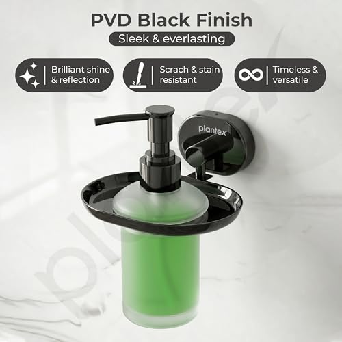 Image of Plantex J4 Stainless Steel Liquid Soap Dispenser /Shampoo Dispenser for Wash Basin /Hand Wash Dispenser Wall Mounted /Bathroom Accessories (PVD Black Finish) Onix