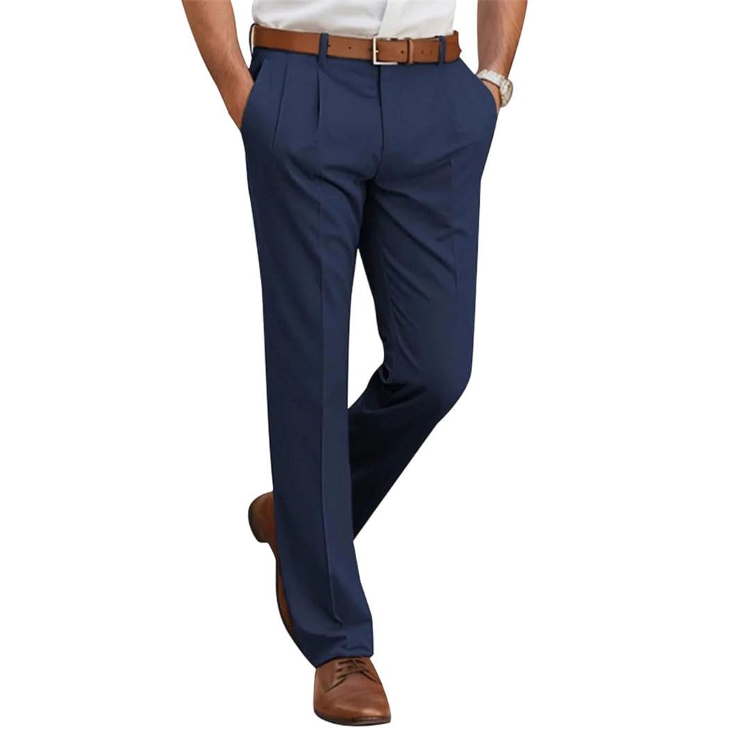 Mens High Waist Formal Suit Pants Solid Elegant Party Wedding Office Trousers