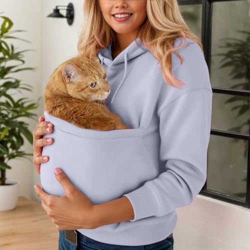 Sweat à capuche avec poche kangourou pull oversize manches longues gris - 4