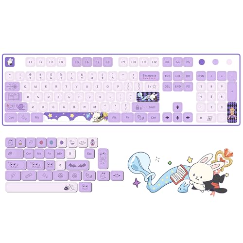 Image of Magic Bunny Keycaps Set,139 Keys KOA Profile Dye-Sublimation Purple Anime Keycaps with 7U /Split Spacebar for Alice / 61 /64 /68 /84 /87 /100 /104 /108 Mechanical Keyboard
