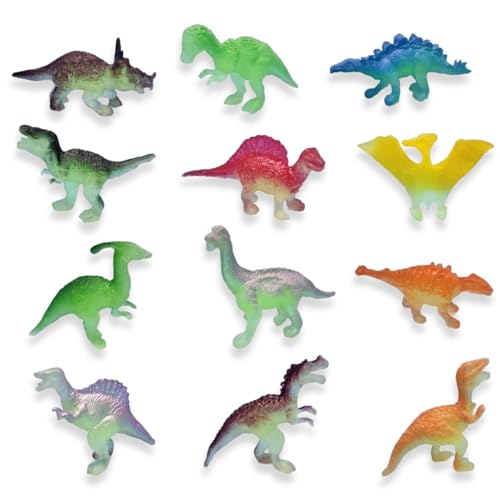 YIPFEN 12 Pcs Figuras de Dinosaurios Luminosos Juguetes para Fiestas que Brillan en la Oscuridad Obsequios Realistas para Niños y Niñas Minifiguras de Dinosaurios