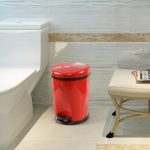 Caneca de basura redonda de plástico 2.6 gal, con pedal rojo miniatura 5
