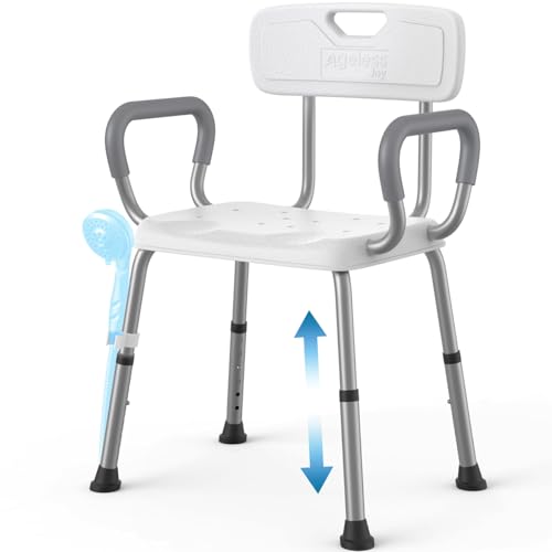 AGELESSJOY Chaise de Douche pour Personnes Âgées 150 kg, Siège de Douche à Assise Large avec Accoudoirs, Tabouret de Douche en Aluminium Hauteur Réglable,...