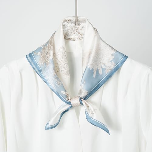 100% Mulberry Silk Scarves for Women Lightweight 21"x21" Square Scarf Small Neckerchief Women Printed Head Wrap2