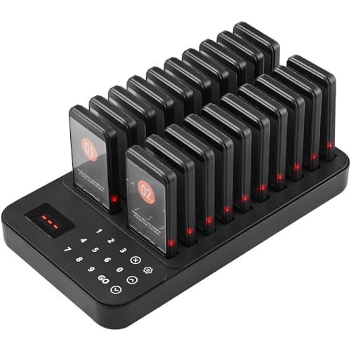 Happybuy Restaurant Pager System, Wireless 400m Range, 20 Beepers with Vibration & Flashing for Queue, Food Truck, Church, Nursery, Hospital