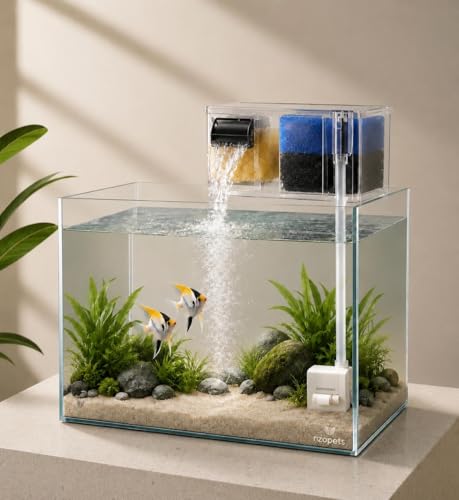 Image of rizopets Multi Section bio top Filter watt -Chamber Aquarium Filter System with Mechanical, Chemical and Biological Filtration, Hanging Filter for Fish Tank watt 6 (BL-771)