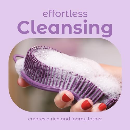 Image of MainBasics Exfoliating Silicone Body Scrubber Pro 2-in-1 Shower Scrubber for Body Care, Silicone Loofah and Massager (Purple, Body + Massage)