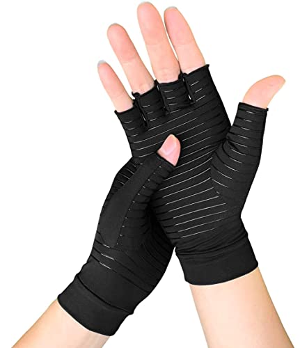 NewKingStar Fingerless Copper Arthritis Gloves Compression Gloves for Swelling and Stiffness Carpal Tunnel Pain Relief Gloves, Copper Infused Gloves for Arthritis Hands for Women Men (S)