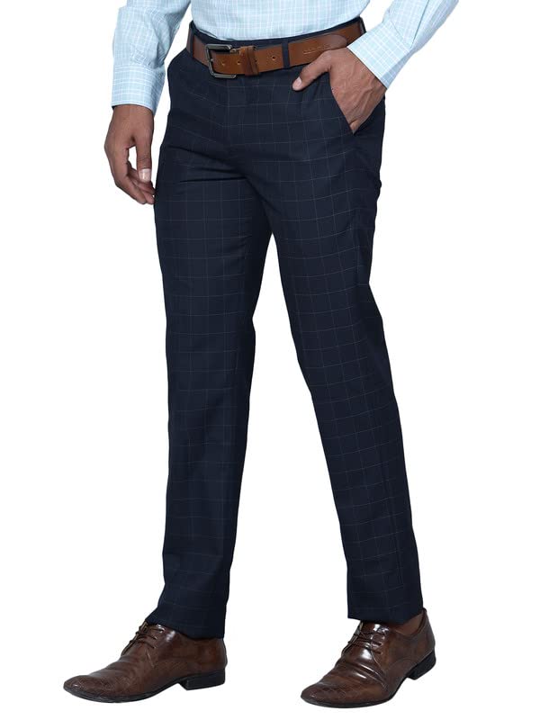 Image of Cantabil Men Checkered Non Pleated Regular Fit Mid Rise Formal Trousers for Men | Formal Pants for Men | Formal Wear Regular Fit Trousers for Men (P MTRF00073)