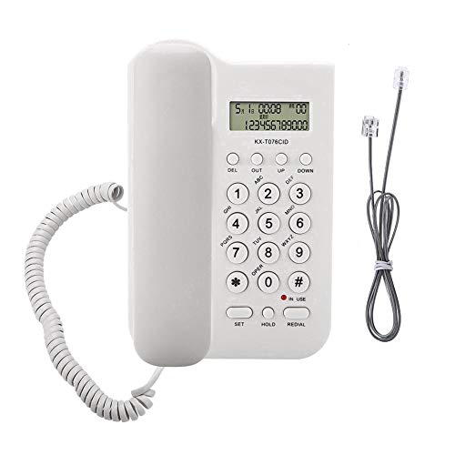 Ticfox Teléfono con cable, cable con cable, teléfono fijo de escritorio, teléfono de pared con pantalla de llamadas, cable elástico para el hogar, oficina y hotel, (blanco)