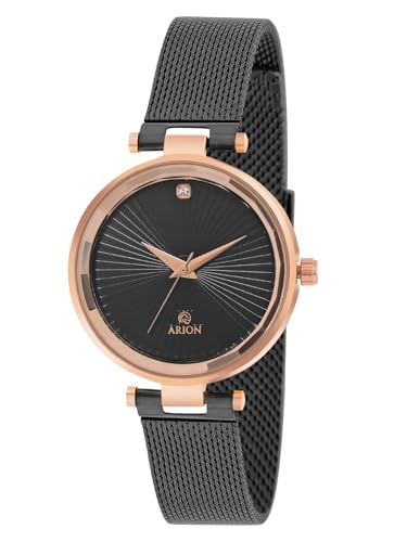 Arion Women’s Analog Quartz Watch 26mm Rose Gold-Painted Brass Wristwatch, Premium Fashion Dress Timepiece with Gift Box. Gift for Women Ladies Girls